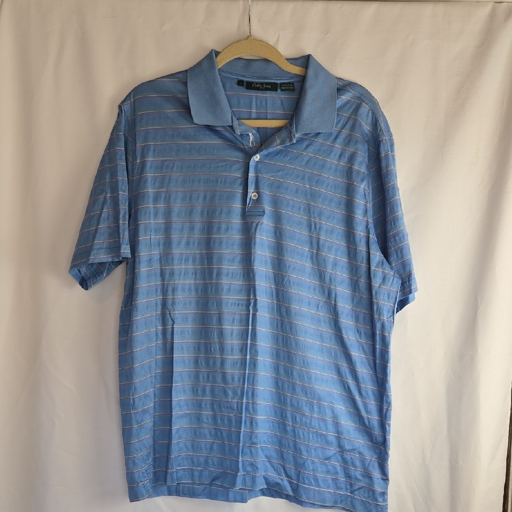 Bobby Jones Light Blue Striped Golf Polo Shirt In Size Large